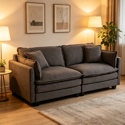 Modern 2seats 77.95"Sectional Sofa with Waist Pillows,2-seat Upholstered Symmetrical Sofa Furniture,Sleeper Sofa Couch with Chaise Lounge for Living Room,Apartment,3 Color image 1