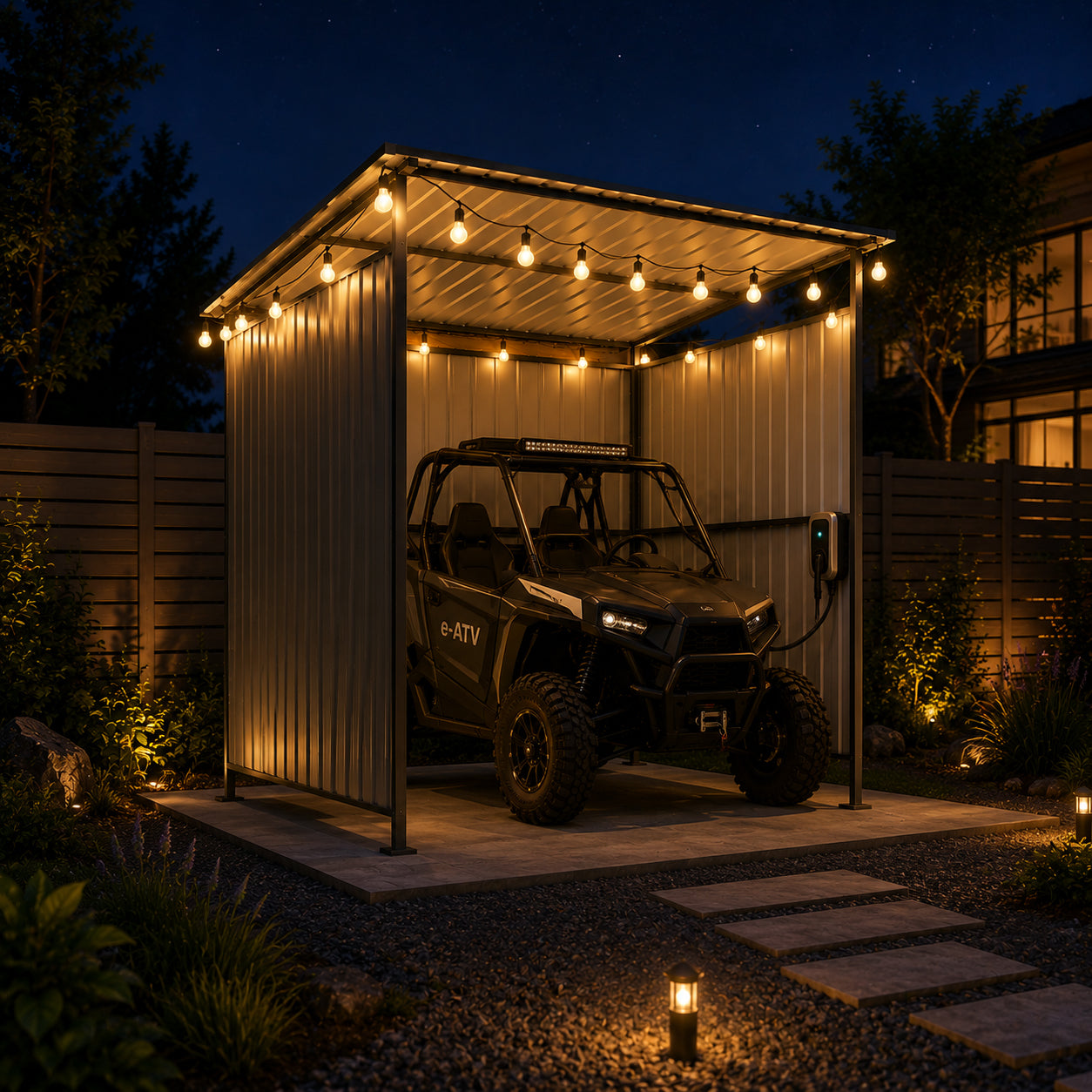 6x6FT Outdoor Pergola with Hardtop Roof, Lean-to Metal Grill Gazebo & Bike Storage Shed, Heavy Duty Patio Awning Shelter for Backyard, Deck, Lawn, BBQ & Pets image 8