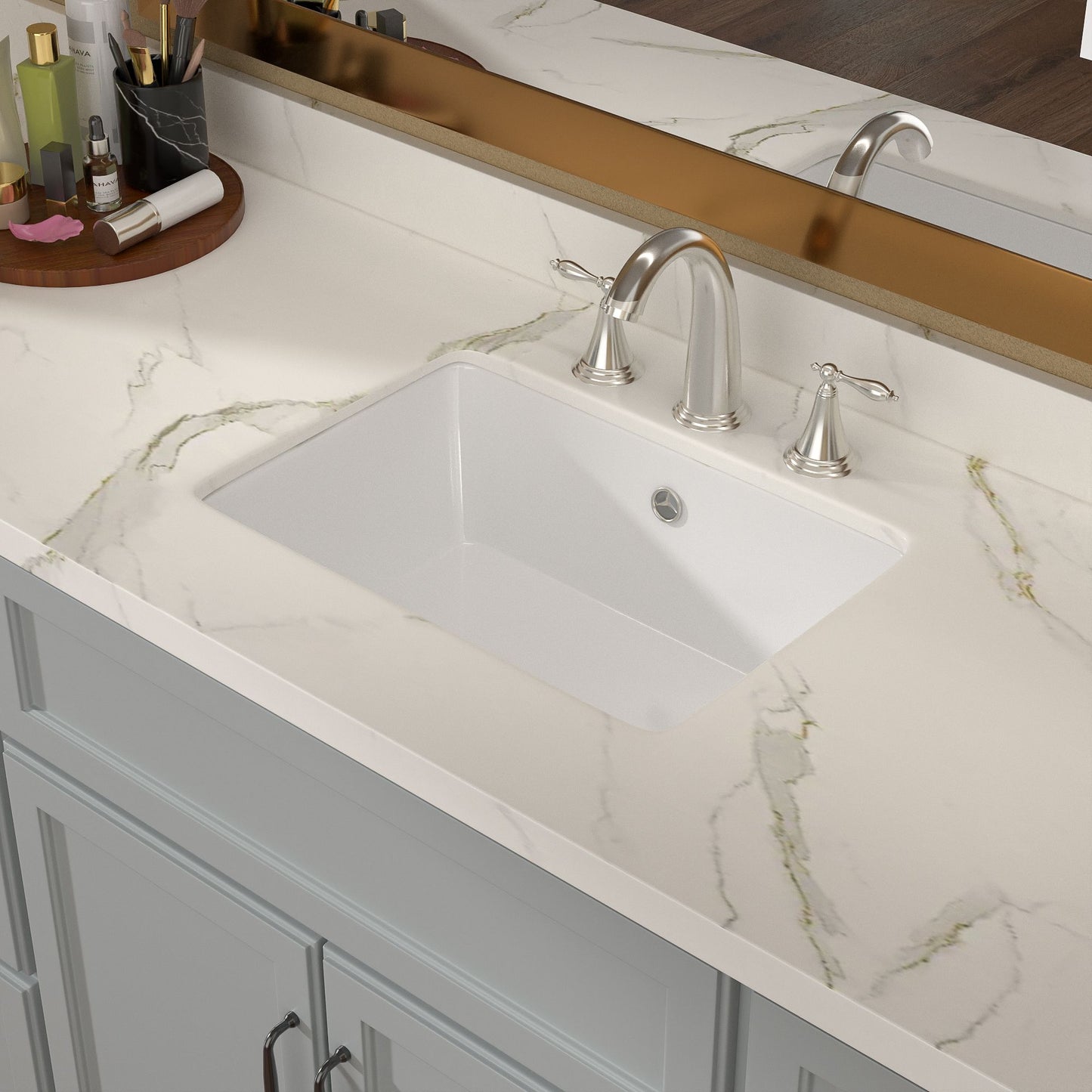 20.63-inch Undermount White Single Bowl Rectangular Vanity Ceramic Bathroom Sink Lavatory Wash Hand Basin with Over Flow image 3