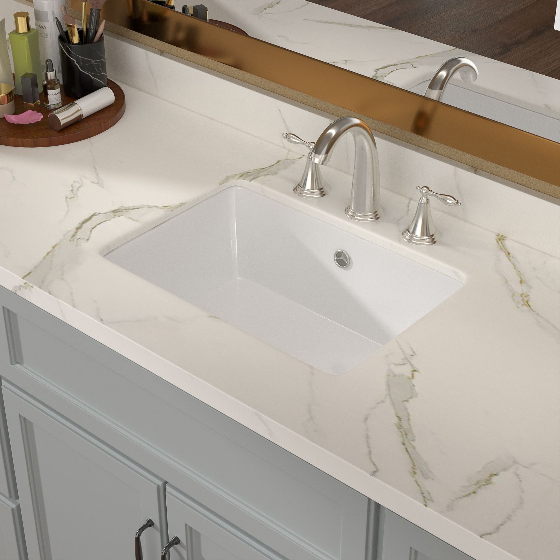 20.63-inch Undermount White Single Bowl Rectangular Vanity Ceramic Bathroom Sink Lavatory Wash Hand Basin with Over Flow image 3