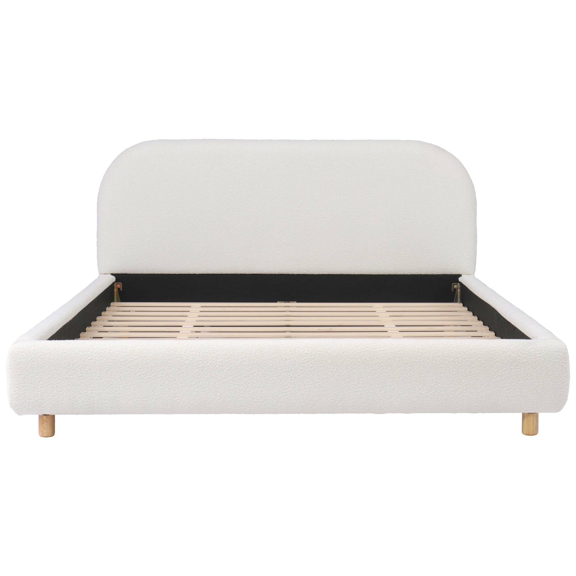 Queen Size Upholstered Bed With Boucle Fabric,Curved-Shape Design Thick Headboard, Solid Wood Legs,White image 7