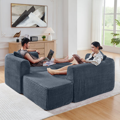 114" Cloud Sectional Couch with L-Shape Chaise, Modular Sofa with Movable Ottoman, Upholstered Couches for Living Room Bedroom, No Assembly Required, Grey image 6
