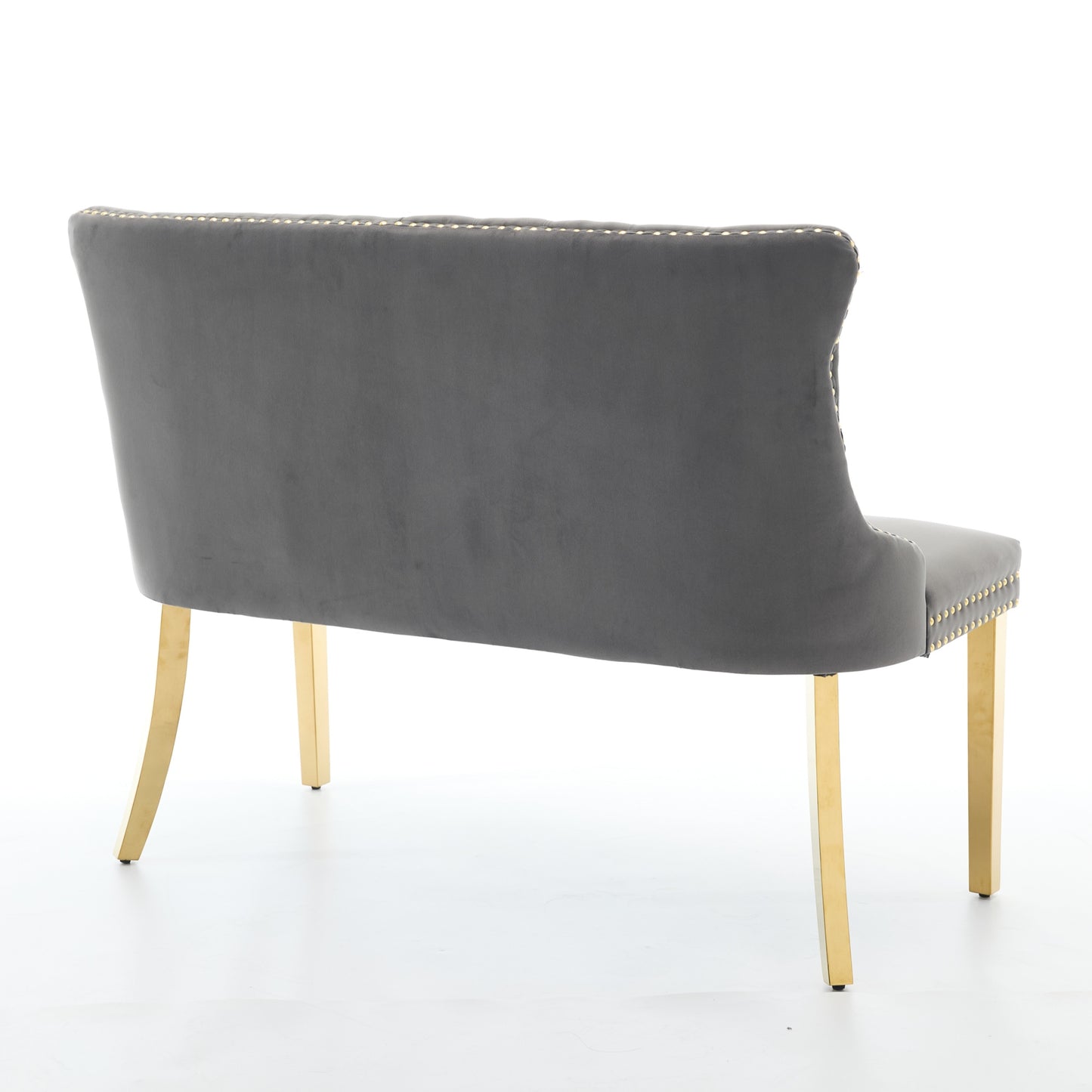 Velvet Double Dining Loveseat Bench, Kitchen & Dining Seating, 2-Seat Tufted Bench w/Handmade Buttons, Wing Back, Gold-Plated Steel Legs, Mid Century Modern,Single Pack,Gray,SW1602GY image 6