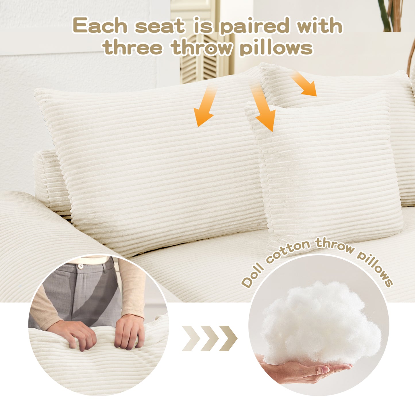 54.3" Oversized Cloud Modular Sectional Couch,Extra-Thick Armrests Good Resilience Cushions Ergonomic Design Premium Soft Corduroy Fabric,Easy Assembly For Living Rooms Study,Camel image 9