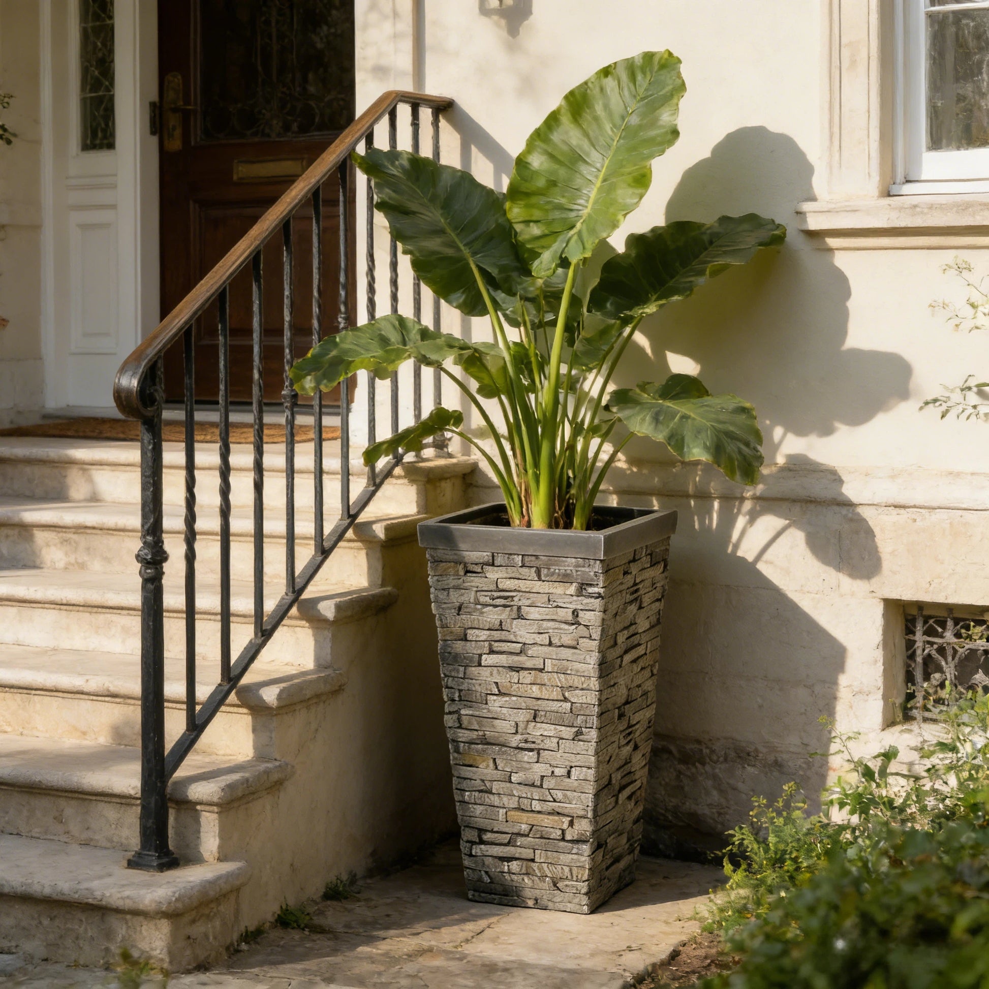 Tall Grey Stone-Effect MGO Planter - Indoor Outdoor Tall Square Plant Pot with Realistic Brick Texture, Weatherproof Heavy-Duty Container for Trees, Shrubs & Large Plants image 3