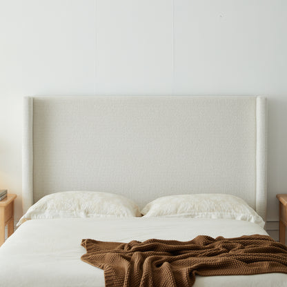 Hosford Upholstered Wingback Bed / Upholstered Wood Base Platform Bed / 52.5" High Headboard / Minimalist / Rusticity / No Box Spring Needed / King / Cream White Boucle / No Noise image 4