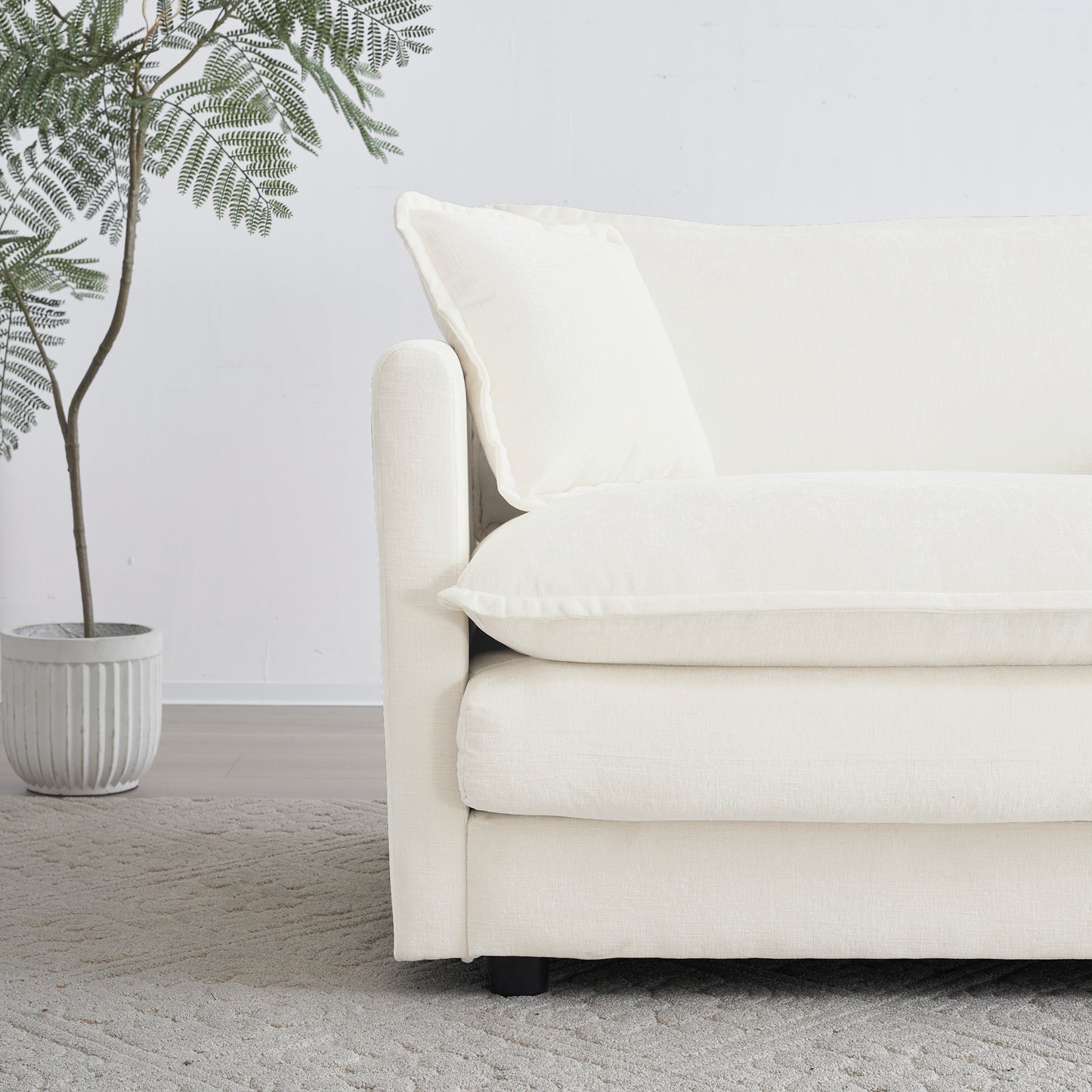 Sofa Set of 2 Chenille Couch, 2+3 Seater Sofa Set Deep Seat Sofa, Modern Sofa Set for Living Room, White Chenille image 7