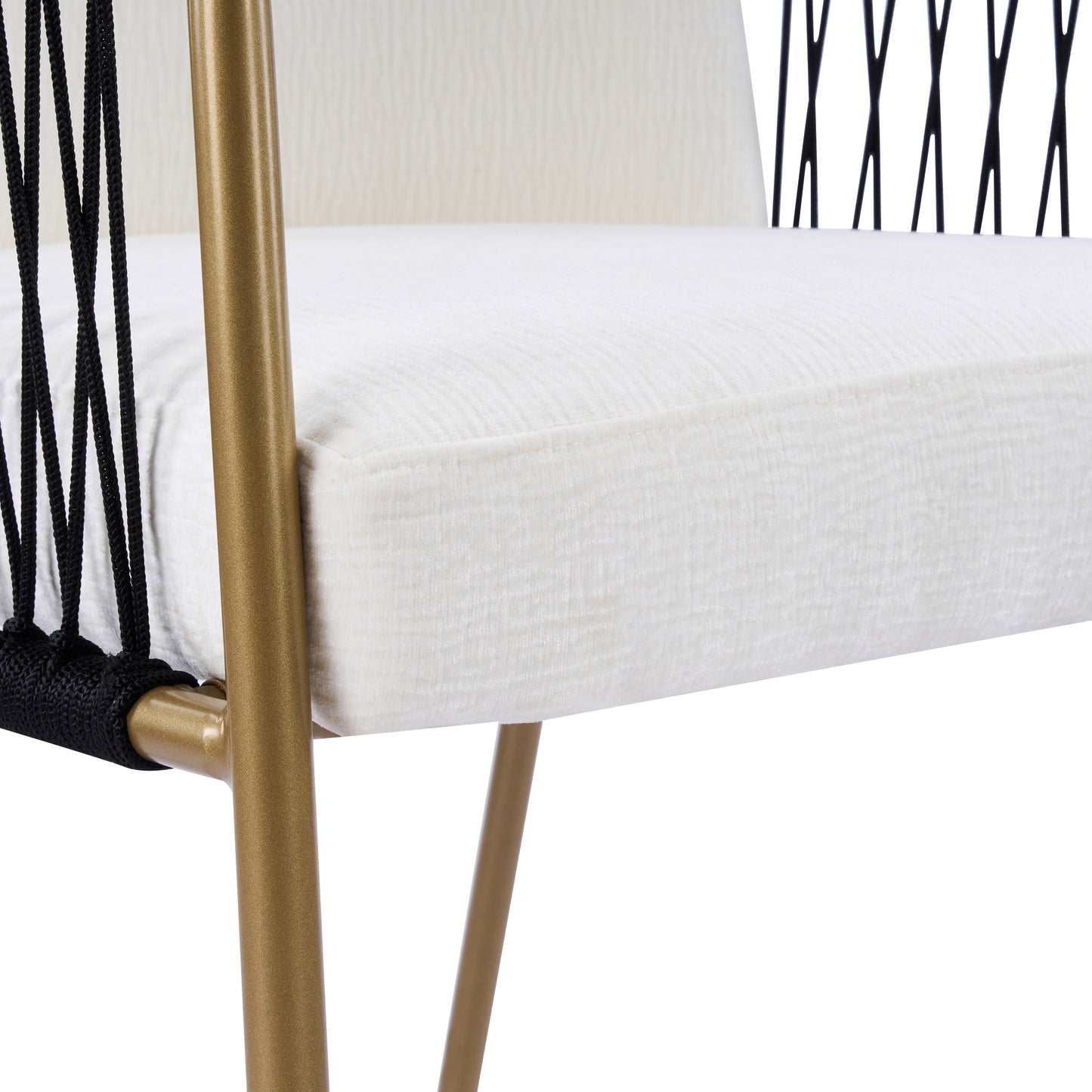 Modern Glam Upholstered Dining Chairs (Set of 2),Gold Metal Frame with Black Woven Armrests, Beige Fabric Seat image 11