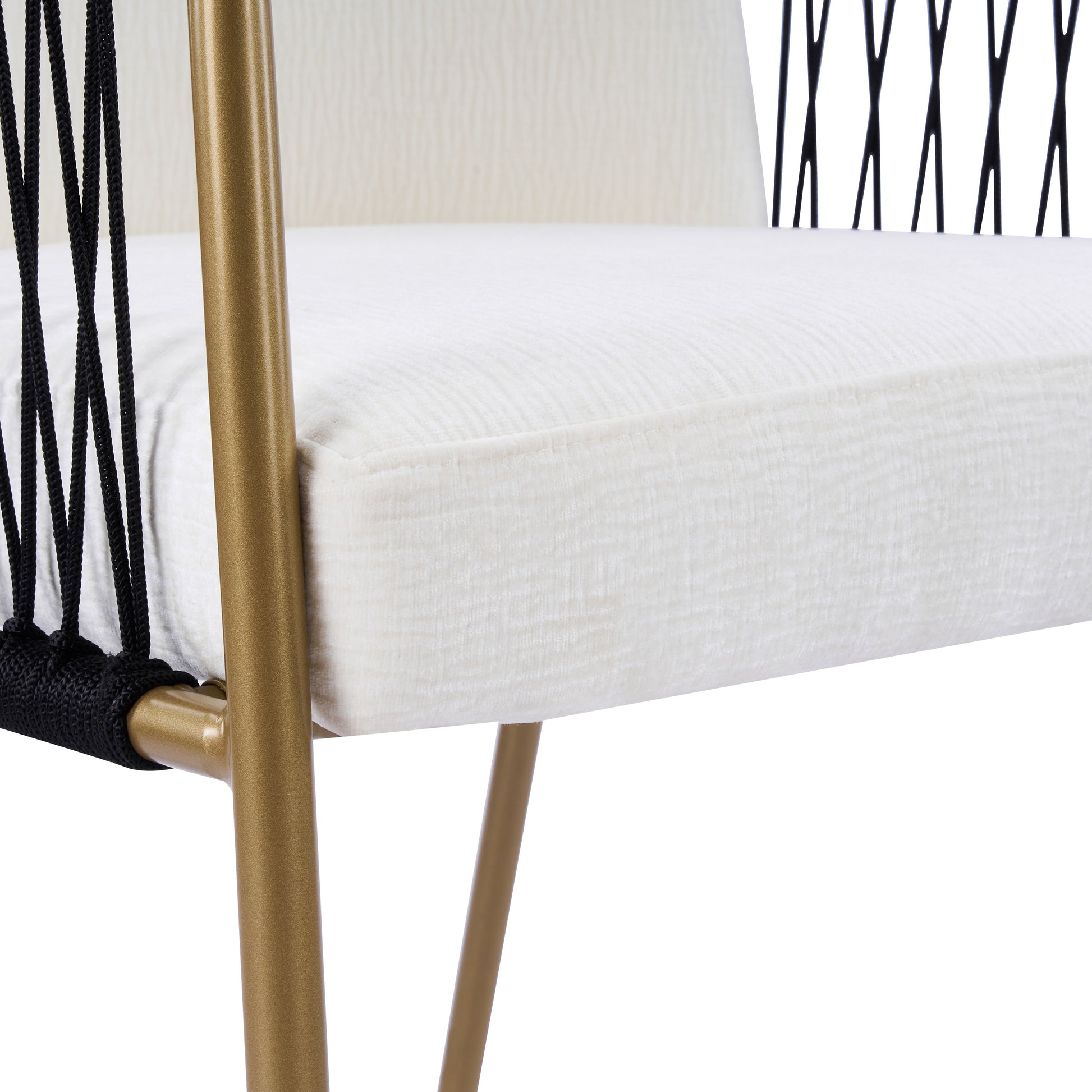 Modern Glam Upholstered Dining Chairs (Set of 2),Gold Metal Frame with Black Woven Armrests, Beige Fabric Seat image 11