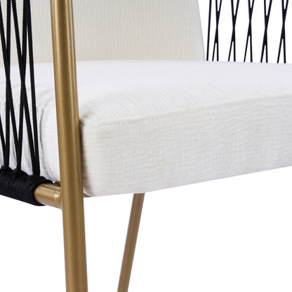 Modern Glam Upholstered Dining Chairs (Set of 2),Gold Metal Frame with Black Woven Armrests, Beige Fabric Seat image 11