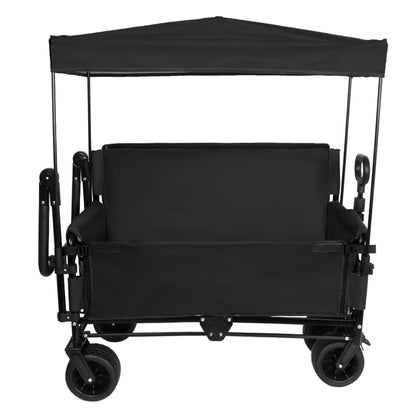 3-in-1 Folding Wagon Cart with Bench Seat & Canopy & Storage, 500lbs Heavy-Duty, 180L Capacity, All-Terrain Wagon for Camping, Beach, Sports, & Garden, Black image 7