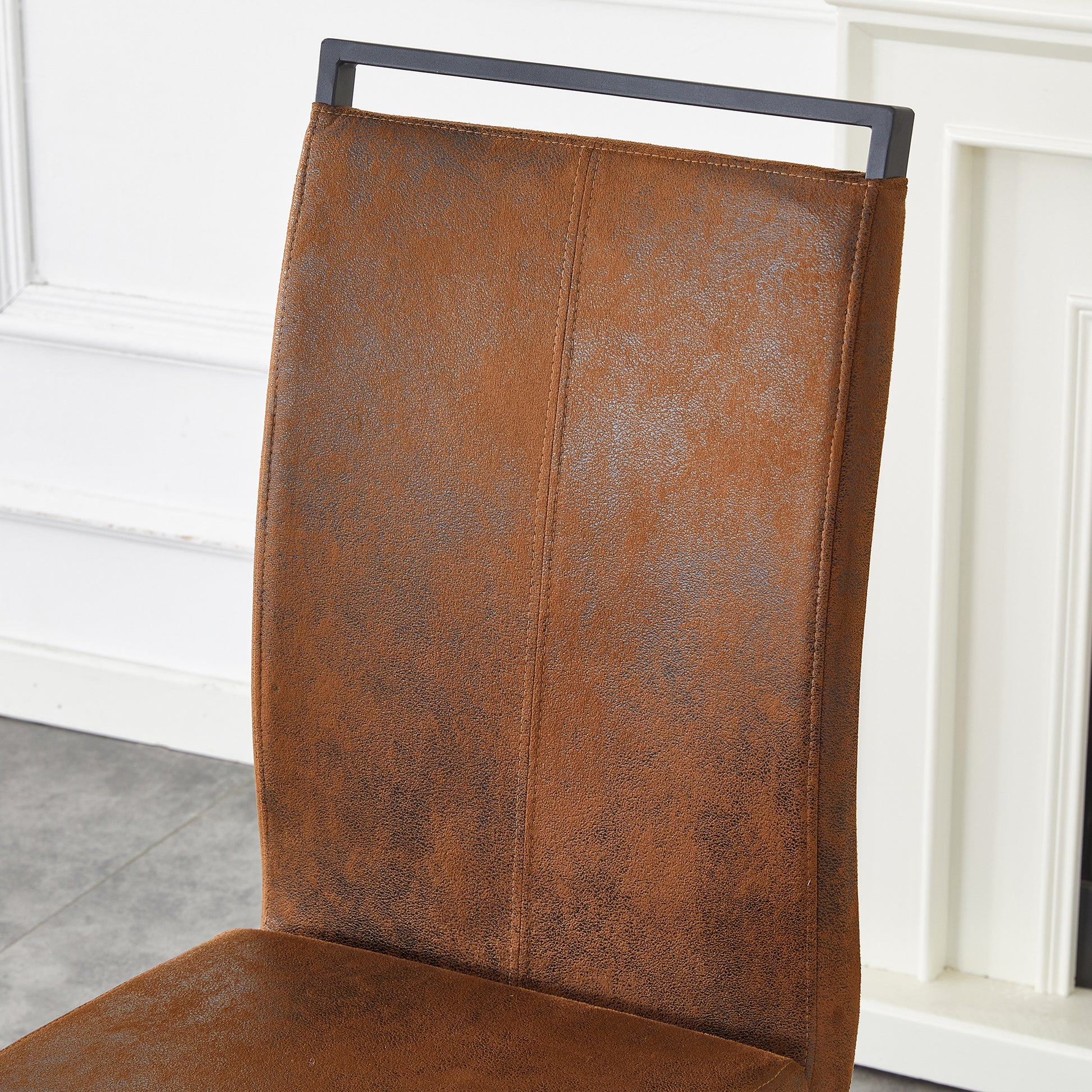 Set of 4 Vintage Brown Tech Fabric Dining Chairs: 39.3" High, 20.4" Ergonomic Backrest, 17" Deep Seat, Ideal for Dining Room, Café & Leisure Area, Stylish & Comfortable image 12