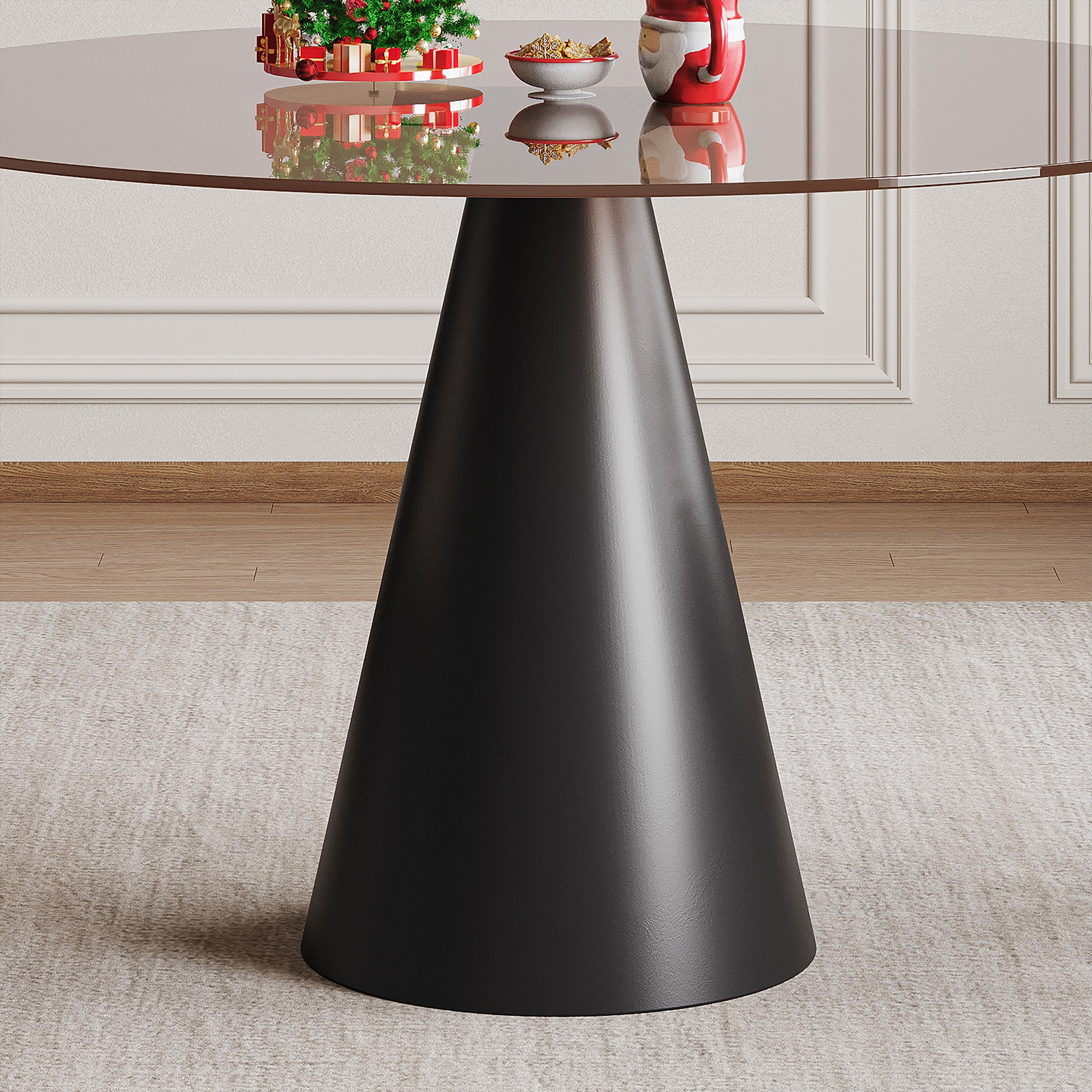 35-inch round glass dining table, with tempered glass tabletop and carbon steel legs. Suitable for 2-4 people. Dark brown small round dining table, suitable for restaurants and apartments. (2 chair) image 8