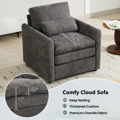 31.9" Cozy Upholstered Armchair Oversized Comfy Cloud Sofa Double Cushion Single Sofa Plush Cushion Armchair for Living Room, Grey image 12