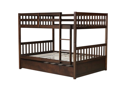 Full Over Full Rubber Wood Bunk Bed with Trundle, Ladder and Guardrails, Convertible to 2 Full Size Beds, with Twin Size Trundle,Espresso image 6