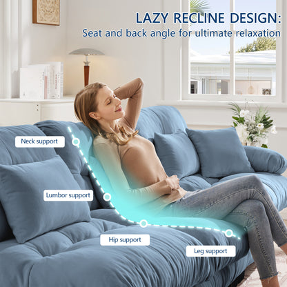 Cloud Couch Sectional Sofa for Living Room, Chenille 2 Seater Sofa with 2 Lumbar pillows and 2 throw pillows, Upholstered Wide Arm Sofa with Convertible Ottoman,Chenille Blue image 8