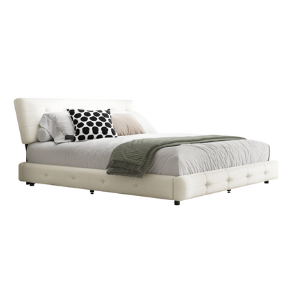 King Size Bed Frame,Tufted Headboard with Extra-Large Ultra-Soft Cloud Pillow Design,Chenille Platform Bed with Metal and Wooden Slats Double Support,Solid and Stable,Noise-Free,Beige/White image 11