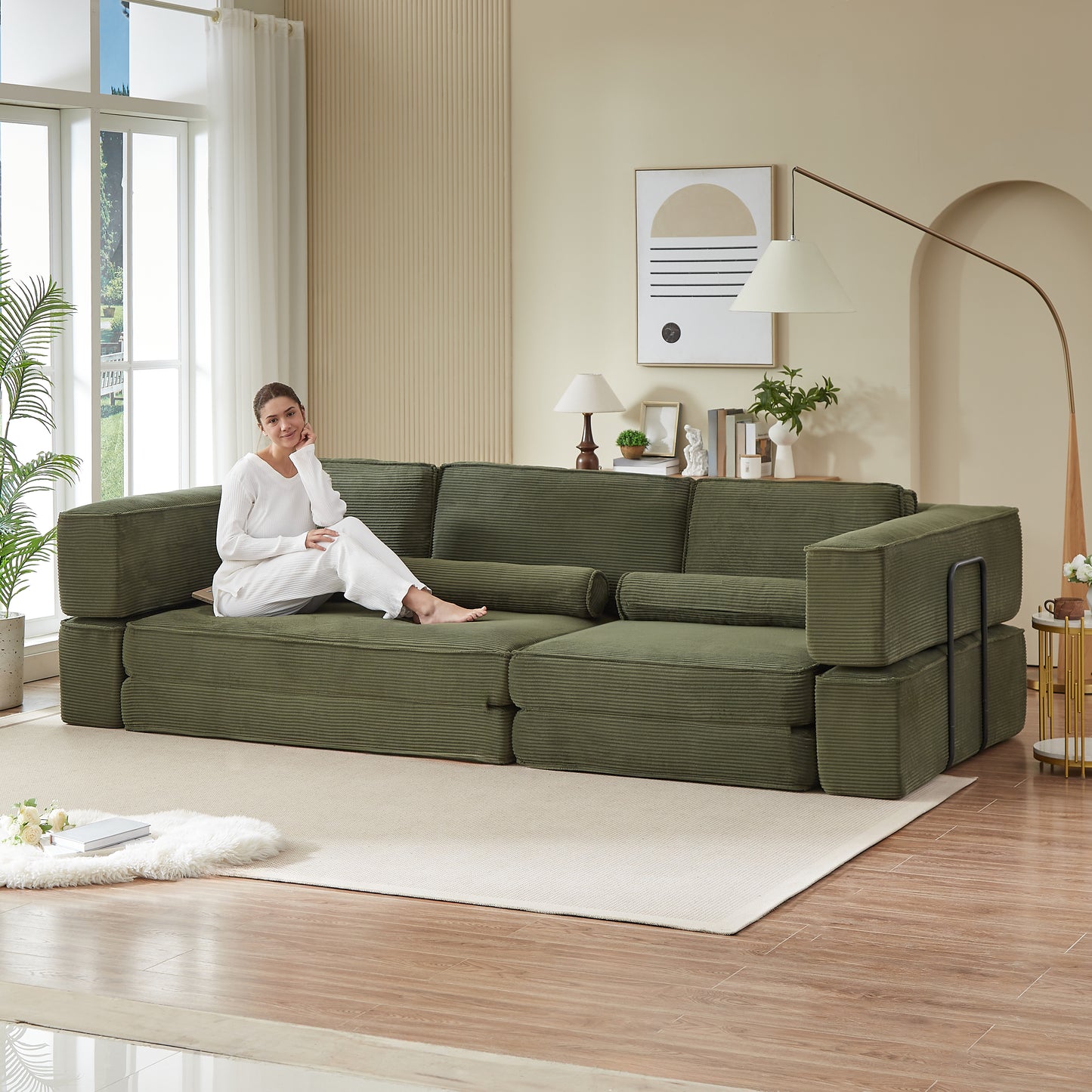 Large modern corduroy sofa can be freely combined, suitable for living room, parent-child castle, building block sofa image 9