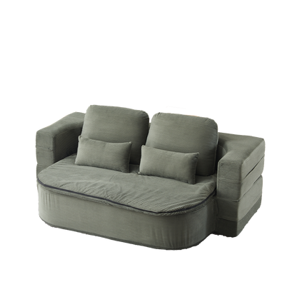 75''2-in-1 Foldable Sofa,Convertible Sleeper Foam Sofa Bed with Multi Functional Blanket, Corduroy Floor folding sofa bed, Floor Sofa Lounge Sofa for Living Room Bedroom Lounge Studio image 11