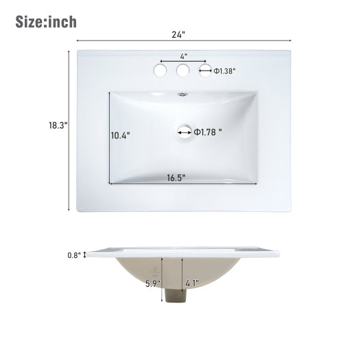 24-inch light green bathroom vanity with an integrated ceramic basin, featuring a door-mounted double-layer shelf, soft-close drawers, and a soft-close cabinet door image 11