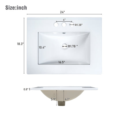 24-inch light green bathroom vanity with an integrated ceramic basin, featuring a door-mounted double-layer shelf, soft-close drawers, and a soft-close cabinet door image 11