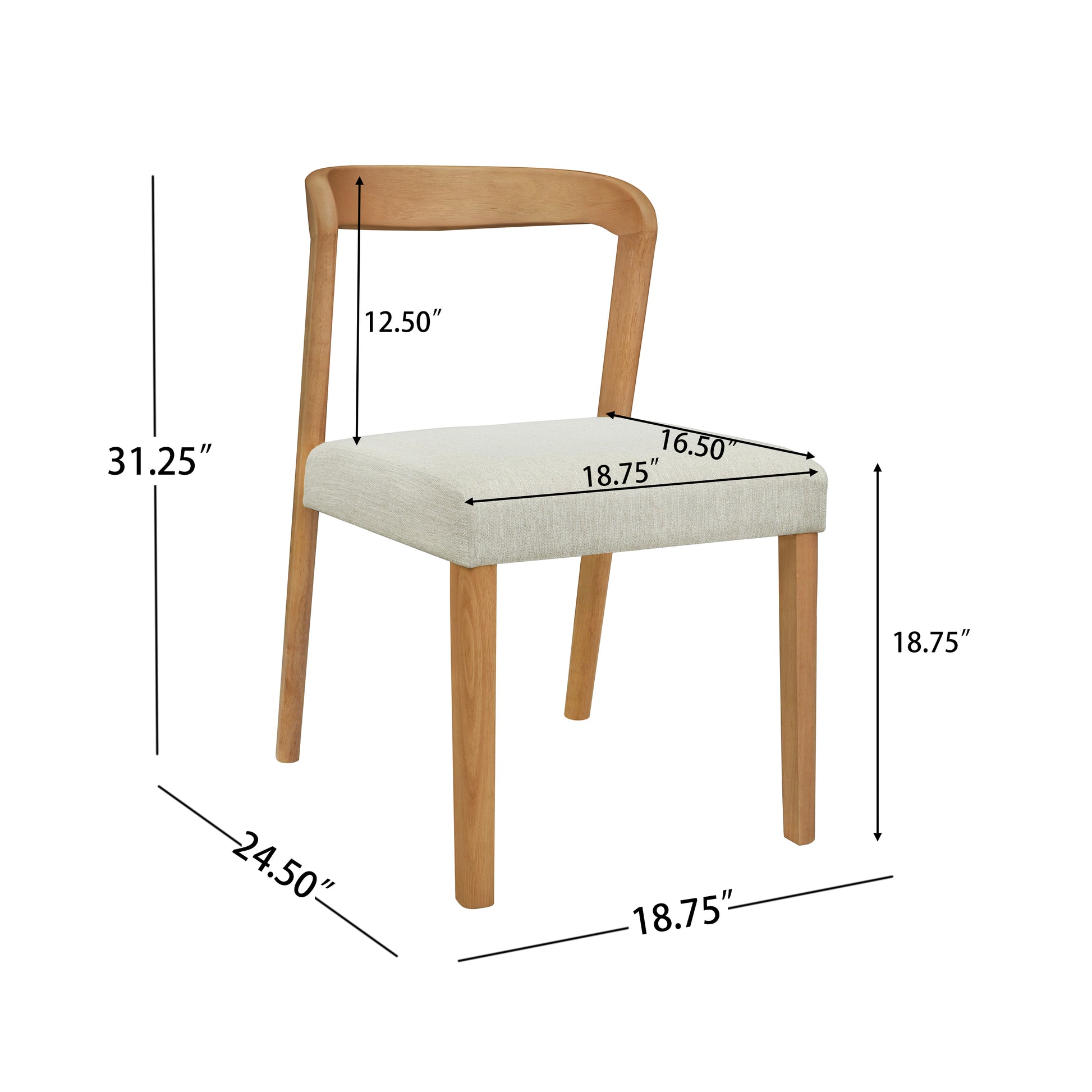 Solid Rubber Wood Dining Chairs(Natural Oak+Beige)Set of 2 image 3