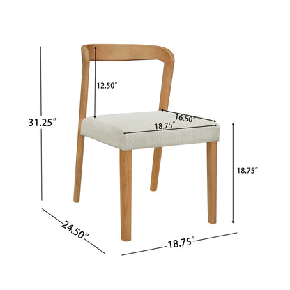 Solid Rubber Wood Dining Chairs(Natural Oak+Beige)Set of 2 image 3