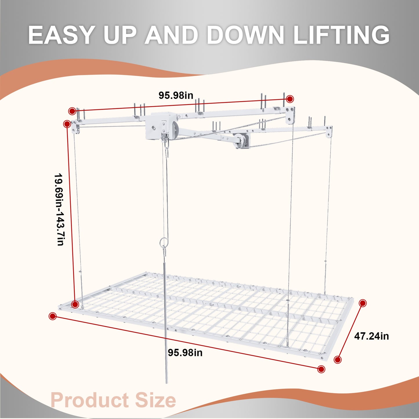 White Overhead Garage Storage Rack 4x8 FT for High Ceilings 10-12 FT, 350LBS Capacity All-Steel Construction with Safety Lock (Installation Required, Heavy-Duty Garage Organizer) image 11