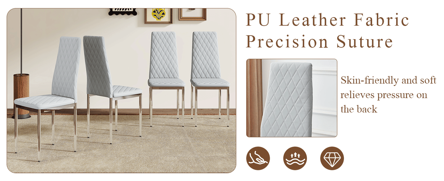 Modern Style Dining Chairs Set of 4 in Light Gray, Essential for Minimalist Homes.Meeting Family Dining Needs,PU Material Seat,Silver Metal Legs,Blending into Various Home Environments.W1151107274 image 10