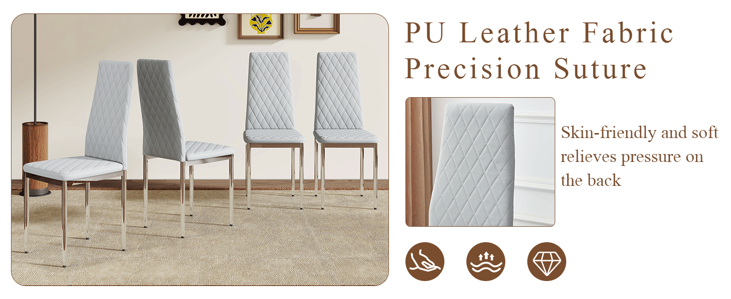 Modern Style Dining Chairs Set of 4 in Light Gray, Essential for Minimalist Homes.Meeting Family Dining Needs,PU Material Seat,Silver Metal Legs,Blending into Various Home Environments.W1151107274 image 10
