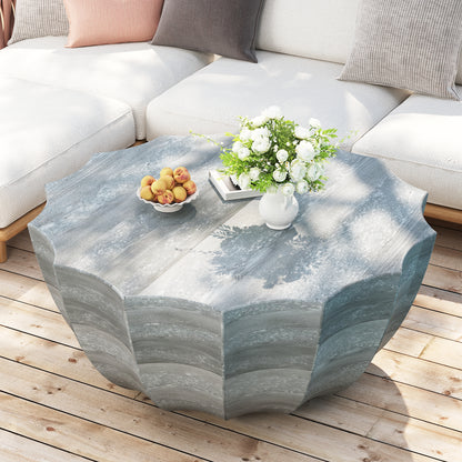 35.43" Modern Outdoor and Indoor Waterproof Coffee Table, Durable MgO Cement Design, Suitable for Terraces, Gardens, Backyards and Living Rooms (Marble white) image 3