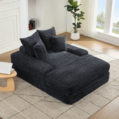 012-Luxury Corduroy Convertible Chaise Lounge with 4 Pillows, Ultra-Soft Sofa Bed No Assembly Required, Instant Setup Lounge Chair Bed for Living Room, Apartment & Small Spaces,Grey image 4