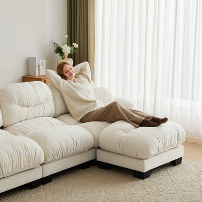 Pleated Design Cozy Chenille Fabric 2 Seater Modular Sofa with High-Density Ergonomic Foam Seat, Curved Round Armrests and 2 Round Throw Pillows,Beige image 10