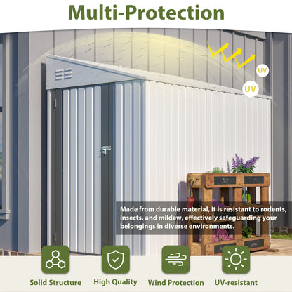White 4' x 7' Lean-To Storage Shed, Heavy-Duty Metal Outdoor Garden & Bike Shed with Lockable Door, Easy Assembly Backyard Storage Solution image 4