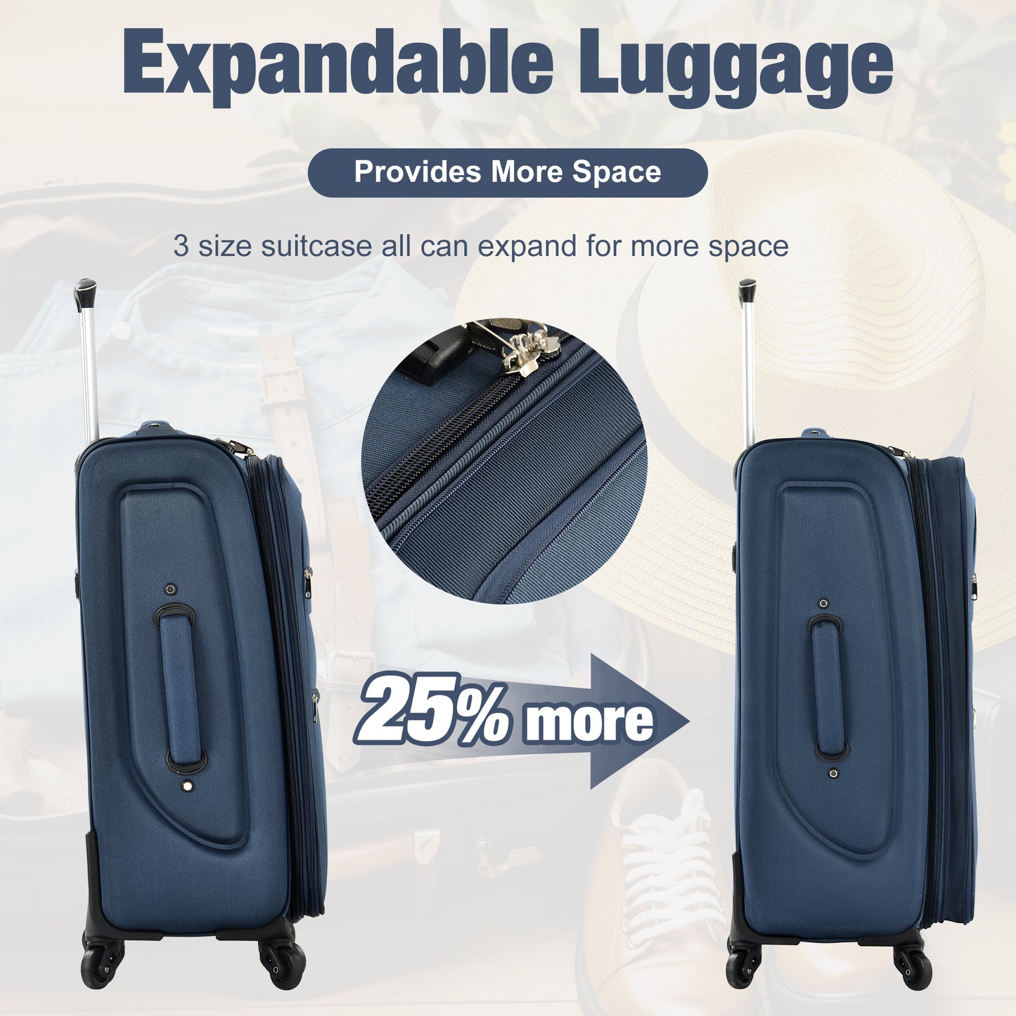 Softside Luggage Expandable 3 Piece Set Suitcase with Duffel Bag Upright Spinner Softshell Lightweight Luggage Travel Set-22/26/30 IN image 6