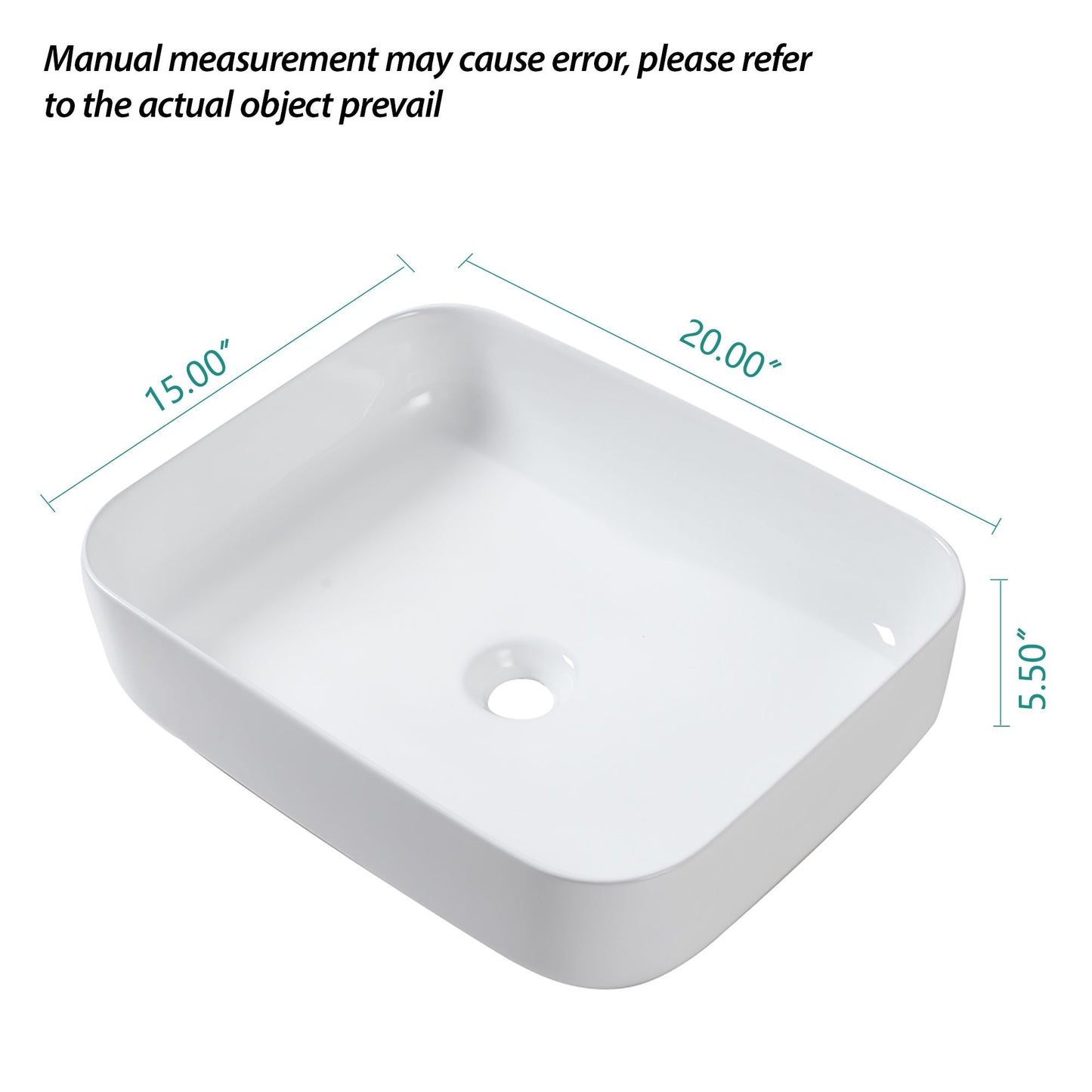 20x15 Inch White Ceramic Rectangular Vessel Bathroom Sink image 6
