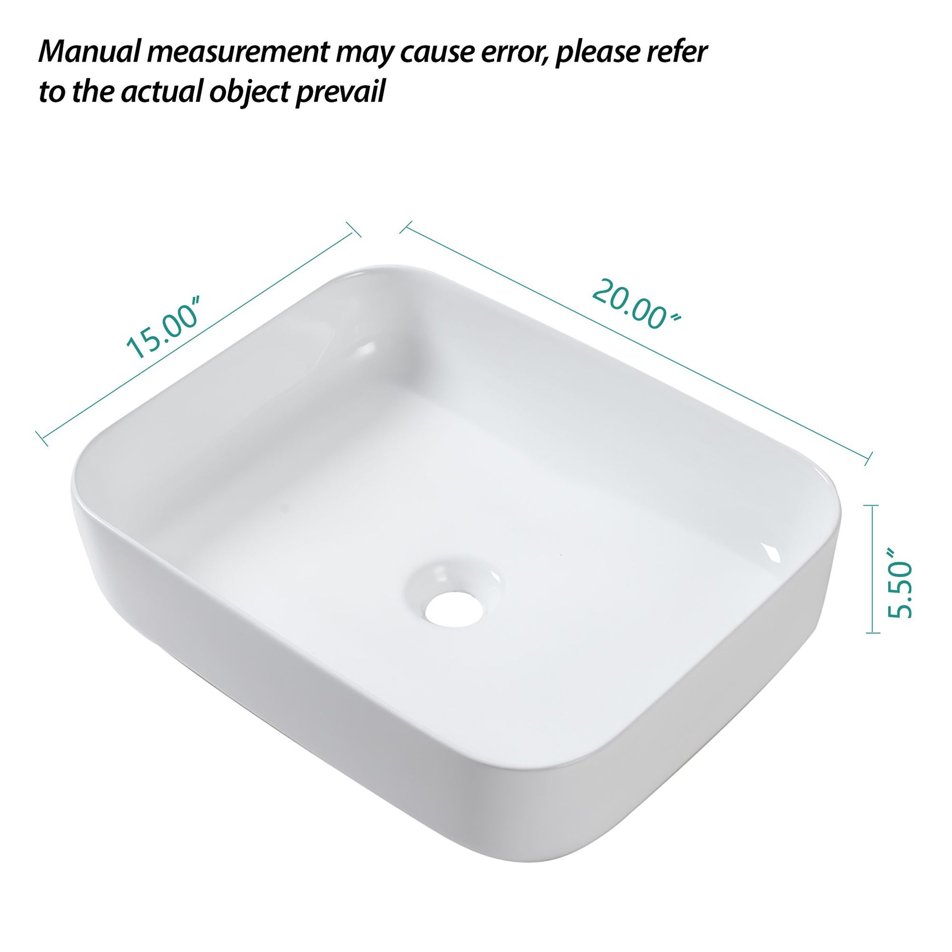 20x15 Inch White Ceramic Rectangular Vessel Bathroom Sink image 6