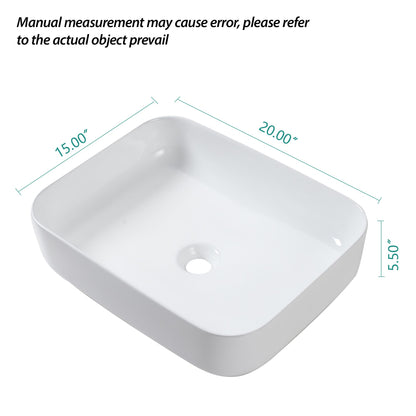 20x15 Inch White Ceramic Rectangular Vessel Bathroom Sink image 6