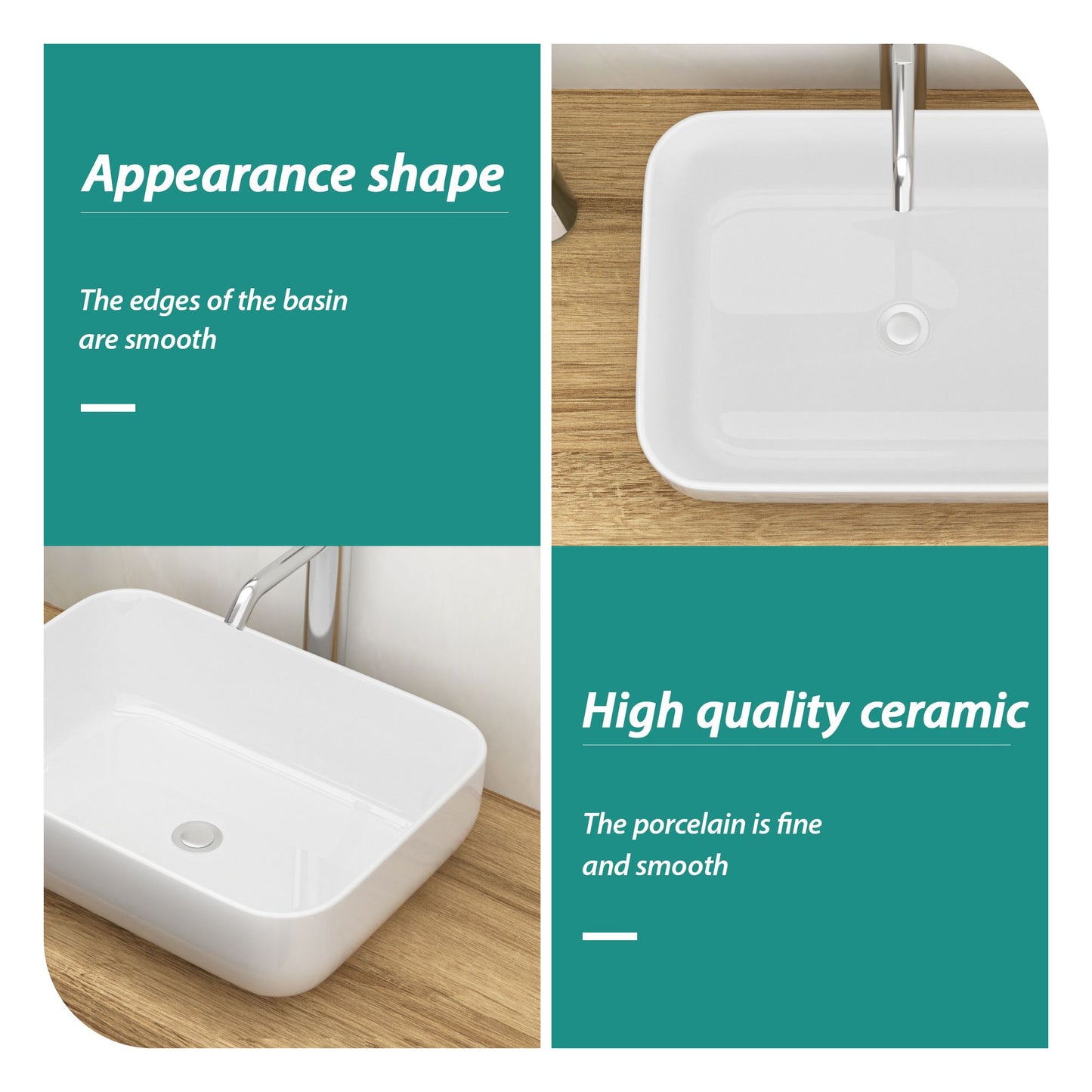 20x15 Inch White Ceramic Rectangular Vessel Bathroom Sink image 4