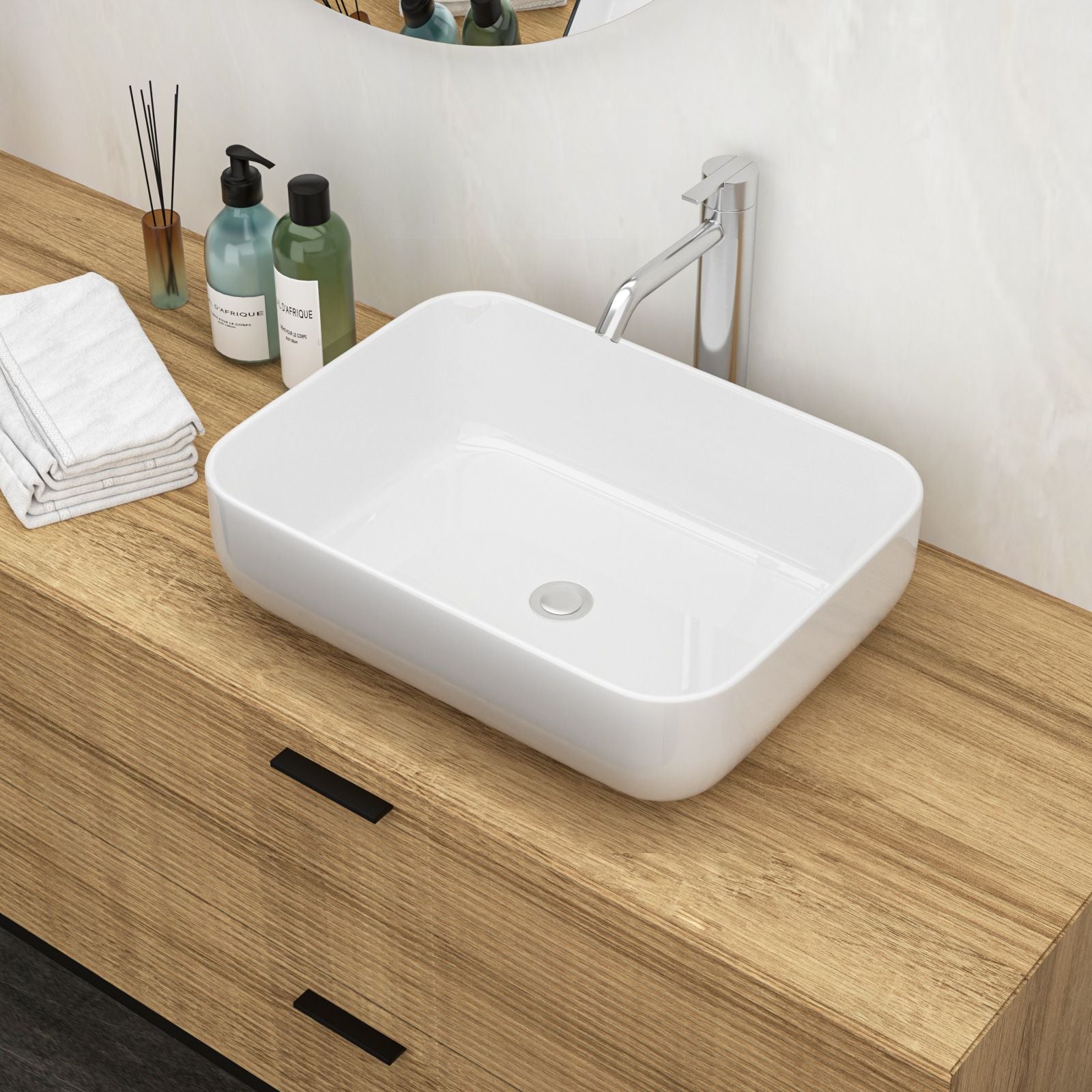 20x15 Inch White Ceramic Rectangular Vessel Bathroom Sink image 1