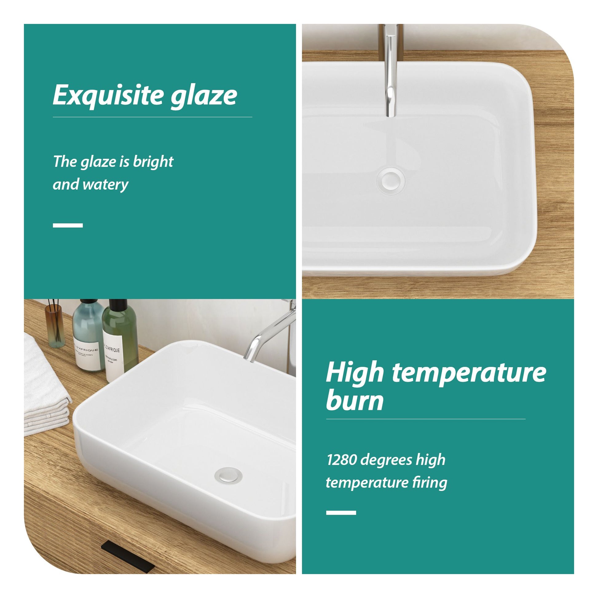 20x15 Inch White Ceramic Rectangular Vessel Bathroom Sink image 5