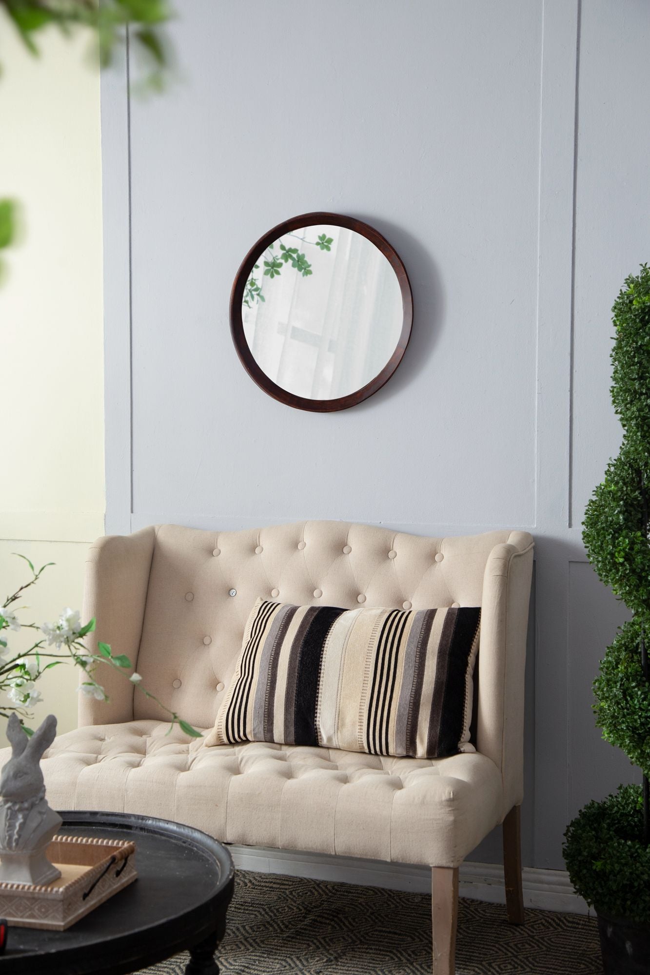 20x1.5"Transitional Decor Style Mango Wood Wall Mirror Wall Decor with Frame of Solid Mango Wood for Bathroom,Entryway C image 7
