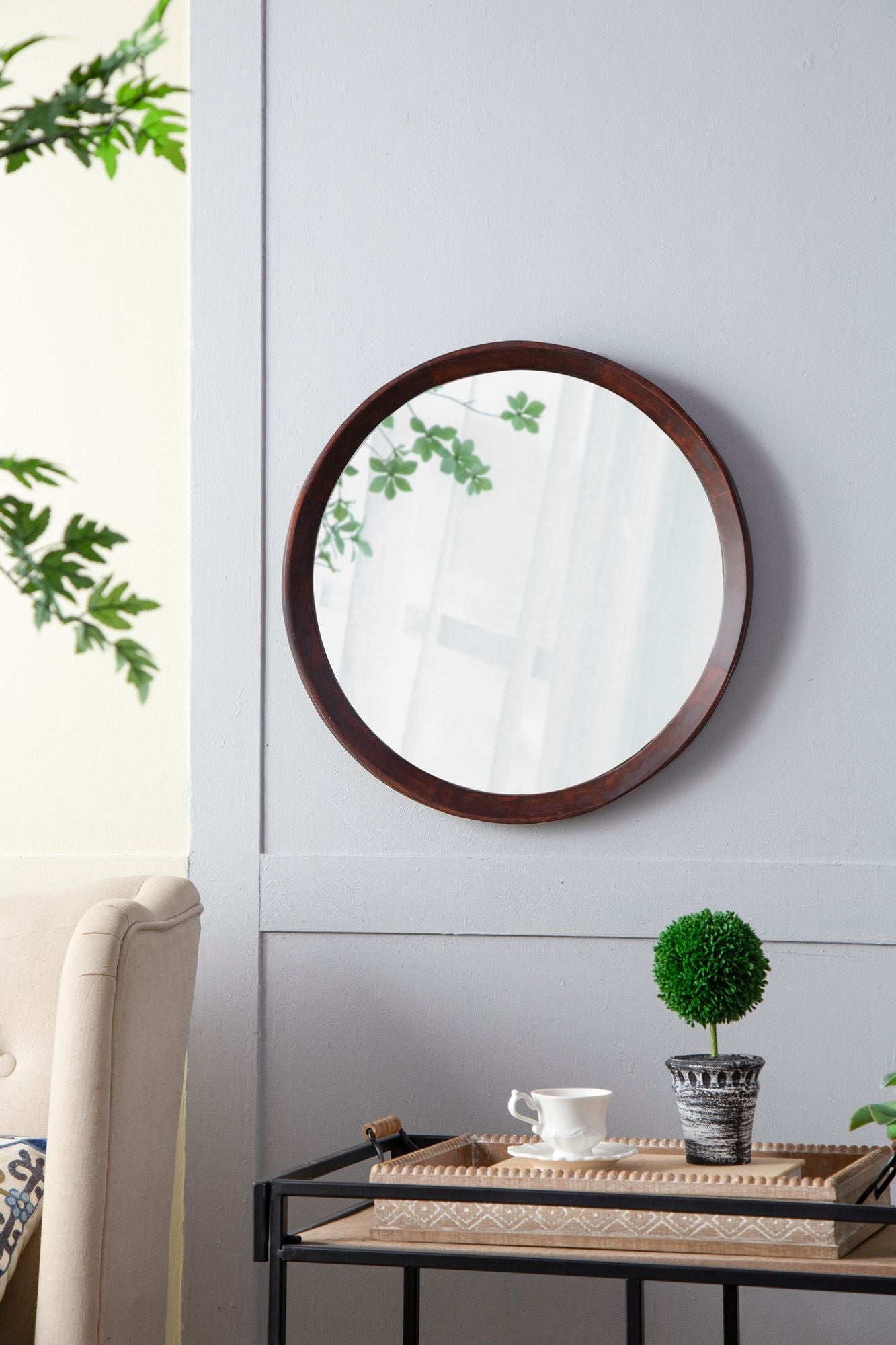 20x1.5"Transitional Decor Style Mango Wood Wall Mirror Wall Decor with Frame of Solid Mango Wood for Bathroom,Entryway C image 10