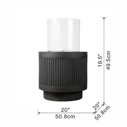 20x20x19.5 inch heavy cement round black ribbed outdoor water fountain with light - angled view