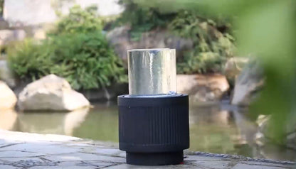 20x20x19.5 inch heavy cement round black ribbed outdoor water fountain with light - packaging