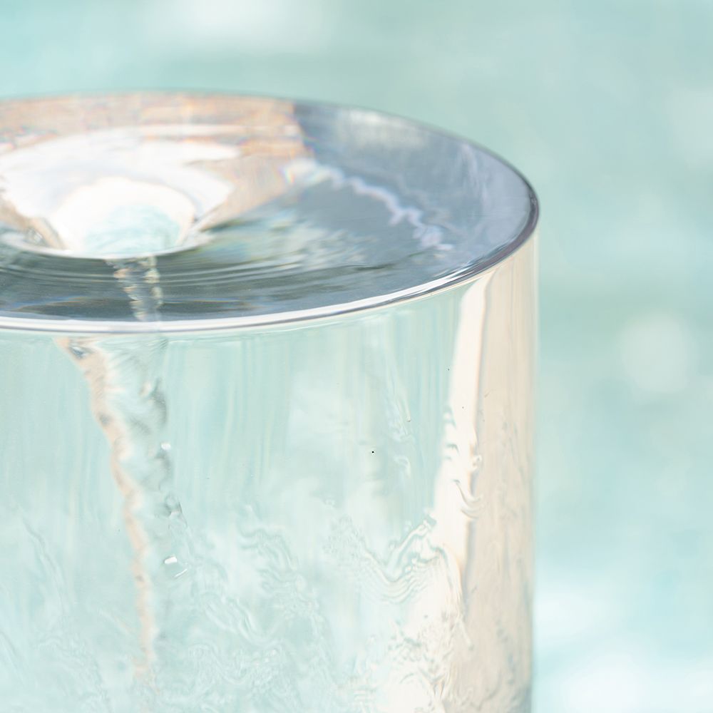 20x20x19.5 inch heavy cement round black ribbed outdoor water fountain with light - illuminated at night