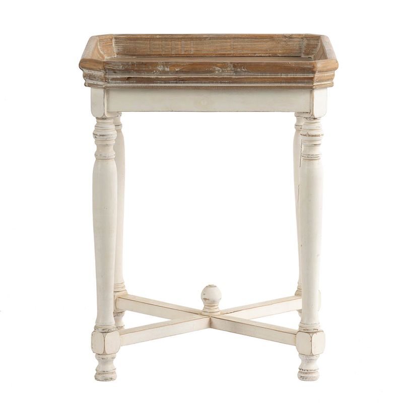 Square Alcott Side Table - Southern Living Collection - white base natural wood top