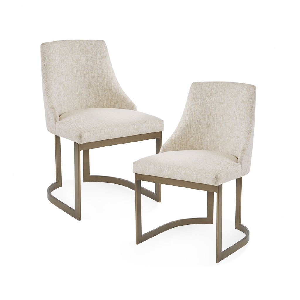 21'' Accent Dining Chairs, Antique Gold Metal Frame Back and Sled Leg Contemporary Modern Style for Kitchen Room, White, image 2