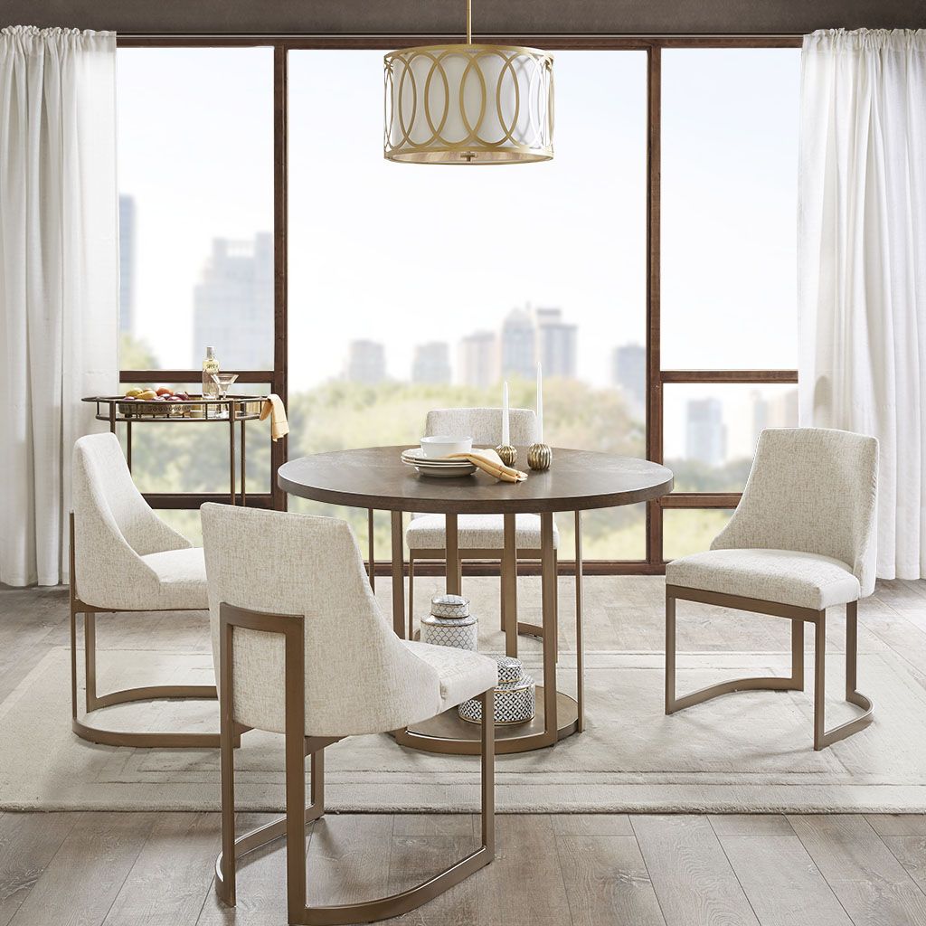 21'' Accent Dining Chairs, Antique Gold Metal Frame Back and Sled Leg Contemporary Modern Style for Kitchen Room, White, image 7