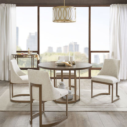 21'' Accent Dining Chairs, Antique Gold Metal Frame Back and Sled Leg Contemporary Modern Style for Kitchen Room, White, image 7